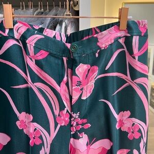 Anthropologie Green and Pink Floral Pants